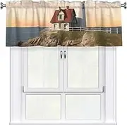 LHBWCVN Lighthouse Backdrop Valances for Windows, Rod Pocket Window Treatment Drapes Farmhouse Kitchen Curtains Short Blackout Window Curtains for Living Room Bedroom Decor 54x18 Inch
