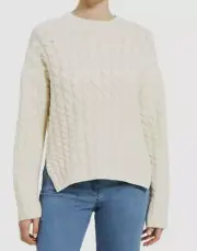 $495 Theory Women Ivory Crewneck Knit Pullover Wool Cashmere Sweater Size L