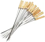 Set of 50 Wooden Handle Small Skewers Flat Reusable Iron Skewer Wooden Fork for Cooking Korean Skewers Tools Kabob Skewer BBQ Barbecue Skewer Roasting Skewer/42