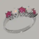 925 Sterling Silver Natural Ruby & Opal Womens Eternity Ring - Sizes 4 to 12
