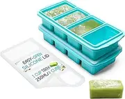 XOMOO Silicone Freezer Tray With Lid - Soup Freezer Container molds - Large Ice Cube Tray- makes 8 perfect 1 cup portions cubes, 2-Pack Freezer Storage Food Soups & Meal Prep - Oven & Dishwasher -Safe