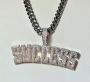 Mens Iced 8mm Miami Cuban Chain 14k Success Boss Money Silver Custom Pendant