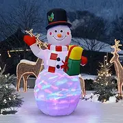 Costway 150CM Tall Illuminated Snowman Inflatable, Blow up Inflatable w/Built-in Colorful LED Lights, 2 Ground Stakes & Safety Ropes, Christmas Decorations for Outdoor, Yard, Garden, Lawn