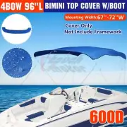 4 Bow 67"-72"W Boat Bimini Top 600D Polyester Canopy Blue Cover without frame