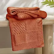 Amélie Home Chenille Knit Throw Blanket for Couch, Checkered Texture Decorative Soft Blanket for Sofa, Bed & Living Room, 50"x60", Burnt Orange