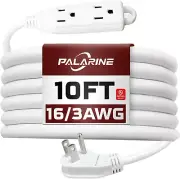 Flat Plug Extension Cord 3 Outlets 10Ft White 16G Heavy Duty UL Listed