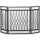 3-Panel Folding Fireplace Screen Heavy Duty Metal Mesh Fire Spark Guard Cover