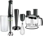 Braun Household MultiQuick 7 Immersion Hand Blender MQ7077X, With Chopper, Whisk and Puree/Masher Attachments, Food Processor Inserts, EasyClick Plus System, Black