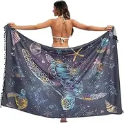 [RPLIFE] Turtle Dark Blue Sarong, Fringe Skirt Swim Cover up for Summer Pool/beach, Large, Turtle Dark Blue, Medium