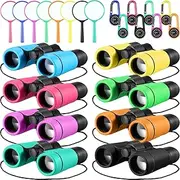 8 Pack Kid Binoculars Set Shockproof Folding Mini Compact Binoculars Compass Magnifying Glass for 3-12 Years Boys Girls Kids Bird Watching Camping Outdoor Play