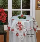 Christmas Poinsettia Tablecloth 33" Square Topper Holiday White FREE S&H #3778W