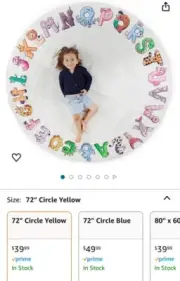 Malamaa Extra Large 72” ABC Rug Circle Nursery Matt Playroom Pale Yellow