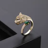 在飛比找蝦皮購物優惠-時尚輕奢個性另類設計豹頭微鑲金色款式開口戒指