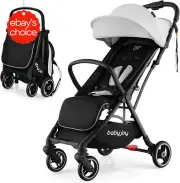 Lightweight Compact Baby Stroller for Airplane Adjustable Backrest Canopy (Grey)
