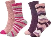 [Thingimijigs] Ladies Cosy Gripper Socks 4 Pack Supersoft Fluffy Knitted Non-Slip Gripper Slipper Bed Socks