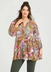 Taking Shape Dress Tunic Size 16 Natural Print Mix Style NWT