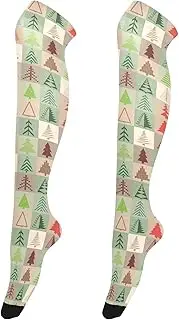 [Caihoyu] Over Knee Tights Socks for Women Casual Long Knee-High Stockings Novelty Over Knee High Socks for Halloween Cosplay Party Festival Christmas Trees Set, Christmas Trees Set