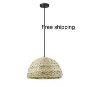 Globe Electric Corbin Finn 1-Light Black Shaded Pendant Light with Twine Shade