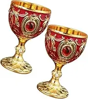 KOCKSHION 2Pcs Retro Embossed Liquor Cup Wine Goblets for Whiskey Cocktails Drinking Glasses for Home Use and Parties