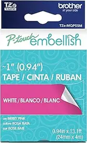 Brother P-Touch Embellish White Print on Berry Pink Tape TZE-MQP55M - ~1"" Wide x 13.1ft Long (24mm x 4m), TZeMQP55M