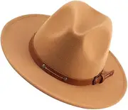 [MOBUTOFU] Stylish Wide Brim Fedora Hat Men Women Classic Jazz Cap Fashionable Woolen Fedora for Occasions Khaki