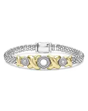 Lagos 18K Yellow Gold & Sterling Silver Embrace Diamond Xo Caviar Bead Bracelet