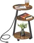 round End Table with Charging Station, Accent Side Table Nightstand Bedside Tabl