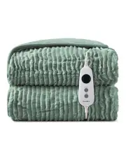 [Dreamaker] Eyelash Fleece Reversible Electric Heated Throw Blanket in Faded Green & Sage