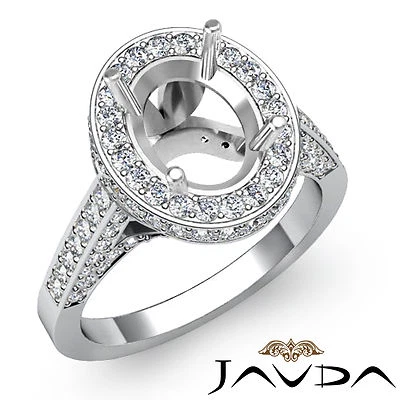Diamond Engagement Halo Pave Color Ring Oval Semi Mount 14k White Gold 1.3 Carat