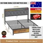 Bed Frame Double Size Bed Charging Station Remote LED Storage Headboard Shelf