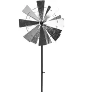 36 In. H Windmill Dual Kinetic Wind Spinner Yard Stake, Silver