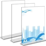 Fabselection 3 PCS Acrylic Sign Holder, Clear Vertical Double-Sided Stand, Plastic Frame for Photo Picture, Paper Flyer Menu Display Stand for Reception, Office, Store, Restaurant（ 8.26 x 11 Inch）