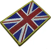 [BR44] BP0001V21 United Kingdom Country Flag Embroidered Patch Gold Border Uniform Kart Kimono, Hook Fasteners Attach to Tactical Hats and Gears