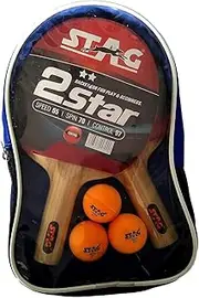 Stag 2 Star Table Tennis Kit | (Multicolor) Wood | ITTF Approved Rubber (2 Rackets & 3 Balls) | Professional Series | Table Tennis Rackets and T.T Balls Included