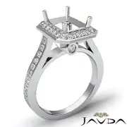 Halo Bezel Set Emerald Semi Mount Diamond Engagement Ring18k White Gold 0.7Ctw