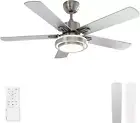 Ceiling Fan with Lights Remote Control, 52 Inch, Brushed Nickel (5-Blades)