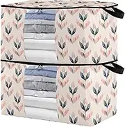 sanluoli 90L 2 Pack Under Bed Shoe Storage with Reinforced Handles, clear window Sheets Organizer For Closet