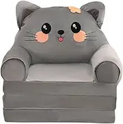 Kids Foldable Sofa Floor Couch Cartoon Washable Comfortable Lightweight Lounger Small Children Sofa Bed for Playroom Bedroom, Gray