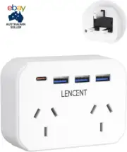 UK Travel Plug Adapter, Type-G Power Plug with 2 Outlets & USB-C Charger, for AU