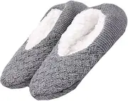 [SAFIGLE] 1pair Adult Slipper Socks with Grippers Anti-skid House Socks for Men and Women Thick Sole for Comfort and Insulation for Cold Floors Light Grey