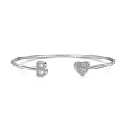 ANYCO Bracelet Silver Heart Shaped Stone With B Initial Charm Bangle Accessories