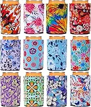 12 Pack Beer Can Coolers Sleeves Neoprene Drink Cooler Sleeves,for Standard 12 Ounce Cans Beer Coolers for Parties, Events or Gift (Small floral style)