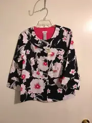 Jaclyn Smith Coral Navy White Floral Blazer Jacket