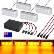 4X 12V Car Roof Grille Emergency Strobe LED Light Amber Warning Flashing Lamps