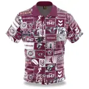MANLY SEA EAGLES NRL TEAM ADULT FANATICS POP ART SHORT SLEEVE BUTTON UP SHIRT