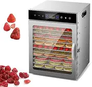 Commercial Food Dehydrator Machine, 1000W Stainless Steel Food Dehydrated Dryer with 12 Trays, Digital Temperature and Timer, 360° Airflow Circulation and Touch Led Display, Overheat Protection