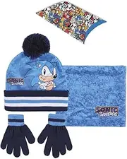 [CERDÁ LIFE'S LITTLE MOMENTS] Cerdà, Sonic 2200007941 Winter Set 3 Pieces Hat Gloves Neck Warmer for Kids One Size Sonic The Hedgehog Winter Hat Video Game Official Licensed Product Blue and Light Blue, Blue and light blue