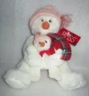 RUSS BERRIE PUFF THE SNOWMAN WITH BABY 10 INCH TALL PLUSH SOFT TOY 22436 NWT NEW
