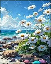 TAOPAOLAB Floral Paint by Numbers Kit for Adults - DIY Coastal Daisies and Blue Sky Painting on Canvas 16x20 Inches, Acrylic Paint Set, Suitable for Beginners, Botanical Art for Home Decoration/Gifts
