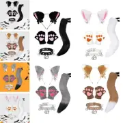 Fox Ears Tail Gloves Collar Set Decoration for Carnival Stage Show Role Play